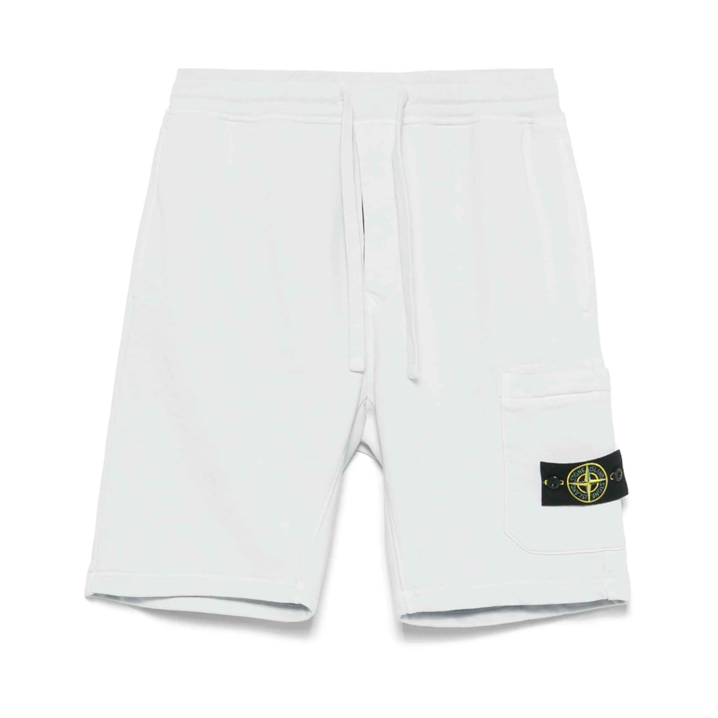 [Stone Island] Organic Cotton Fleece Cargo Bermuda in Sky Blue