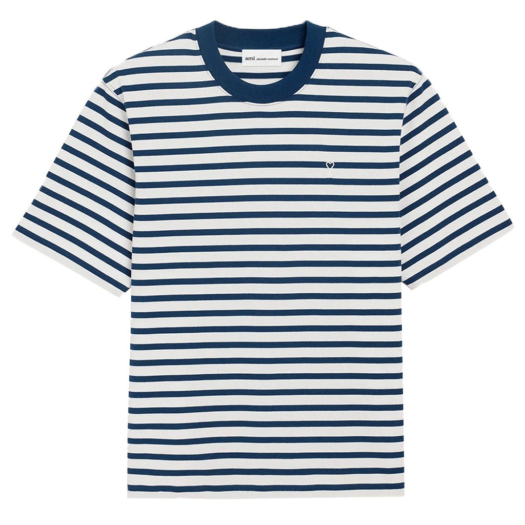 [Ami Paris] Short Sleeves Boxy Fit Mariniere T-Shirt With Ami De Coeur Patch
