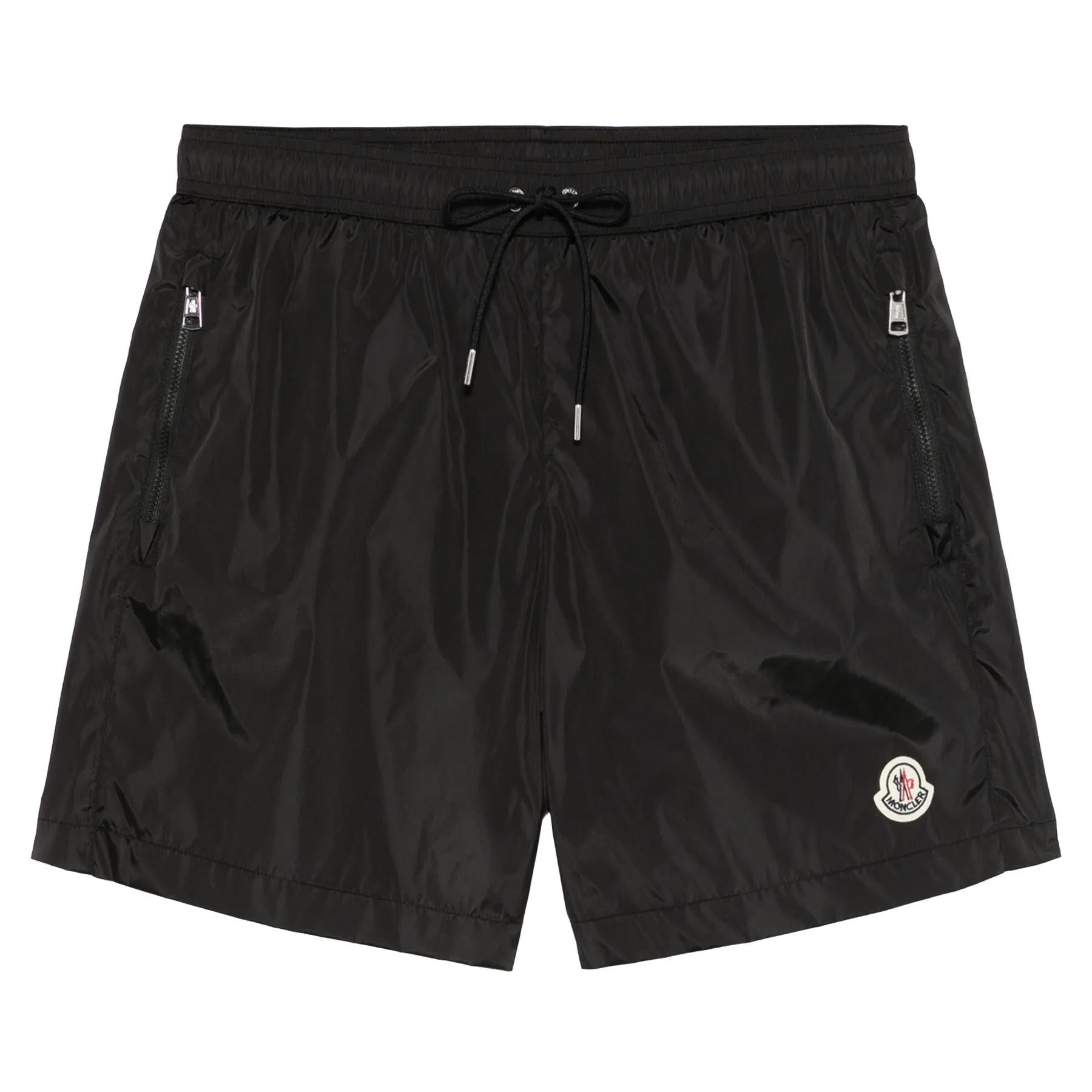 Moncler Men's Zip Pocket Logo Patch Swim Shorts in Black