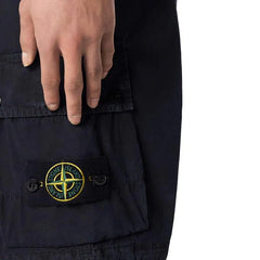 [Stone Island] Brushed Cotton Canvas "Old" Effect Cargo Bermuda in Navy