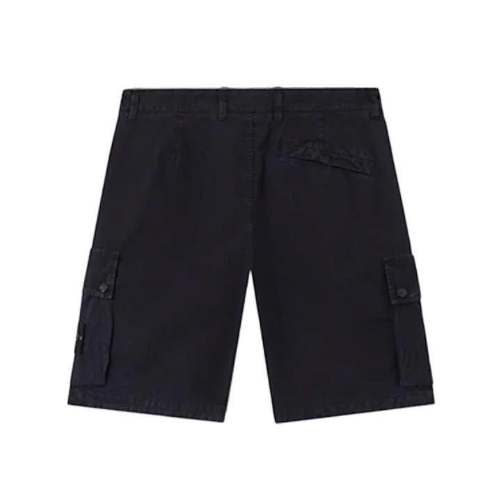 [Stone Island] Brushed Cotton Canvas "Old" Effect Cargo Bermuda in Navy