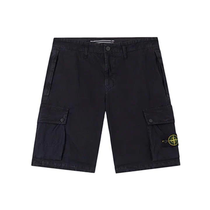 [Stone Island] Brushed Cotton Canvas "Old" Effect Cargo Bermuda in Navy