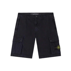 [Stone Island] Brushed Cotton Canvas "Old" Effect Cargo Bermuda in Navy