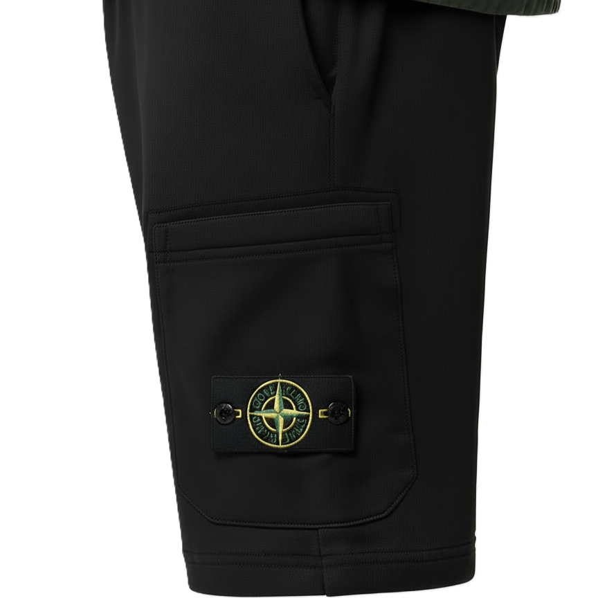 [Stone Island] Cotton Fleece Bermuda Shorts in Black