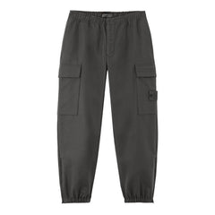 [Stone Island] Ghost Flannel Loose Fit Trousers with Elasticated Zipped Cuffs in Dark Grey