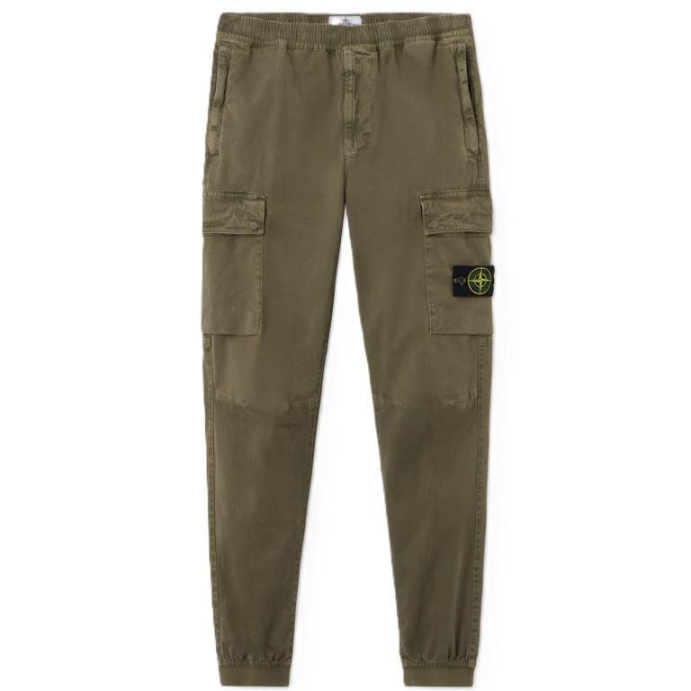 [Stone Island] Regular Tapered "Old" Effect Cargo Trousers with Elasticated Cuffs in Military Green