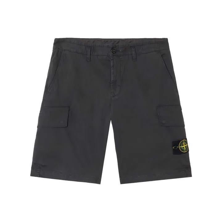 [Stone Island] Stretch Cotton "Old" Effect Cargo Bermuda in Black