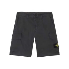 [Stone Island] Stretch Cotton "Old" Effect Cargo Bermuda in Black