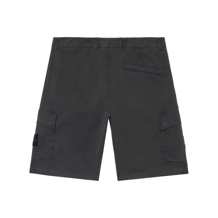 [Stone Island] Stretch Cotton "Old" Effect Cargo Bermuda in Black