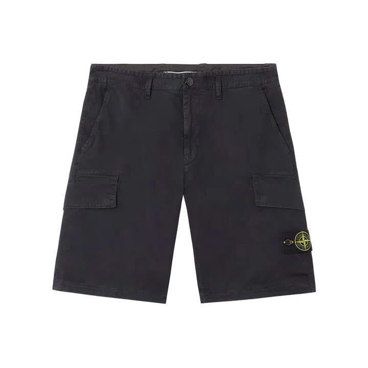 [Stone Island] Stretch Cotton "Old" Effect Cargo Bermuda in Navy