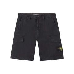 [Stone Island] Stretch Cotton "Old" Effect Cargo Bermuda in Navy